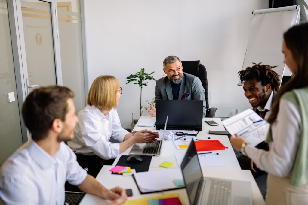 People in a meeting room.